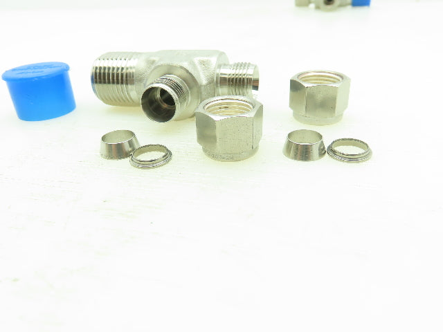 Hy-Lok 316 Male Run Tee Compression Fitting 3/8" Tube x 1/2" MNPT  LOT OF 2