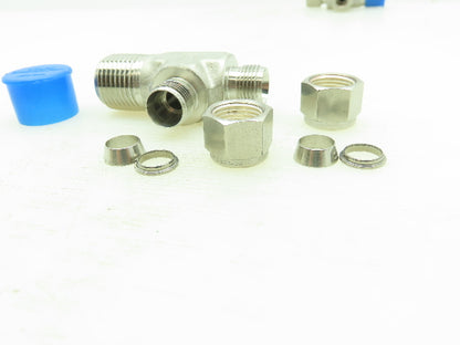 Hy-Lok 316 Male Run Tee Compression Fitting 3/8" Tube x 1/2" MNPT  LOT OF 2