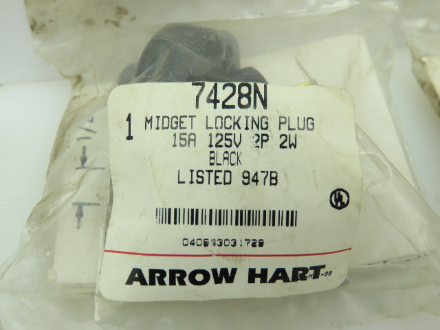 Arrow Hart 7428N Midget Locking Plug 15A 125V 2P 2W  LOT OF 4