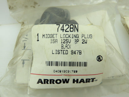 Arrow Hart 7428N Midget Locking Plug 15A 125V 2P 2W  LOT OF 4