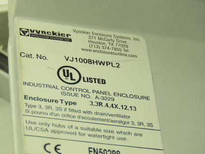 Vynckier VJ1008HWPL2 Fiberglass Sealed Enclosure W/ Stainless Back Plate