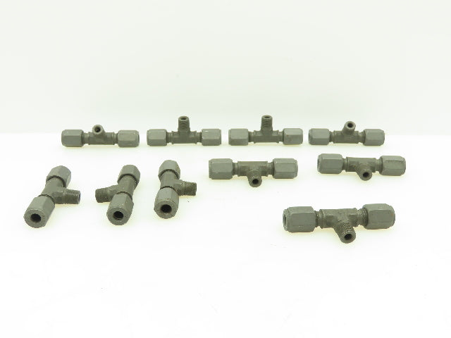Parker Steel Male Branch Tee Flareless Compression 1/4" Tube  1/8" NPT LOT OF 10