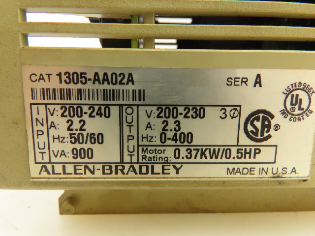 Allen Bradley 1305-AA02A Ser. A Motor Drive 0.37kw / 0.5HP 200-230V No Cover