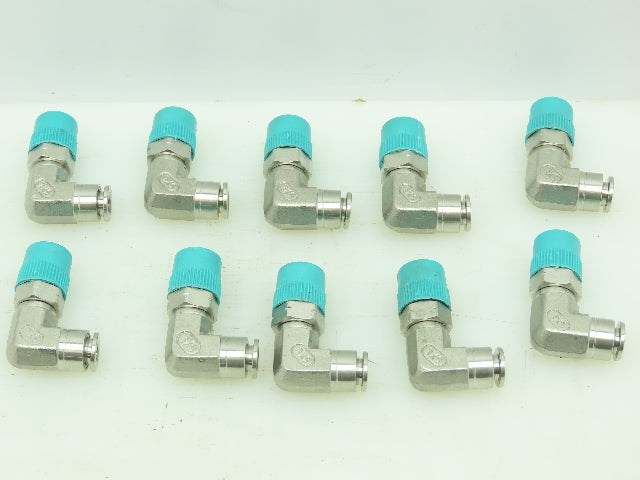 SealExcel Stainless Push In 90° Male Swivel Elbow 6mm Tube x 1/4" BSPT Lot of 10