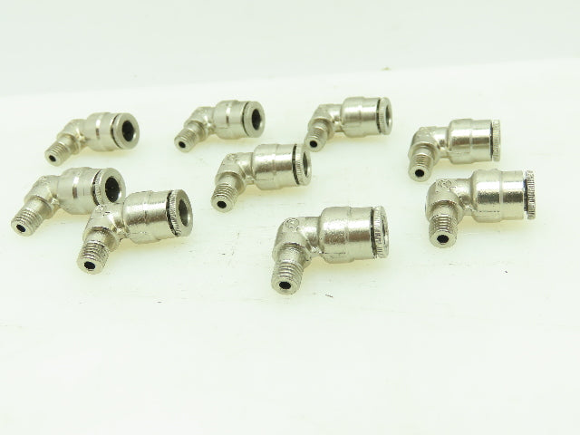 Nickel/Brass Push In 90° Male Elbow Air Fitting  1/4" Tube x 1/4" UNF Lot of 9