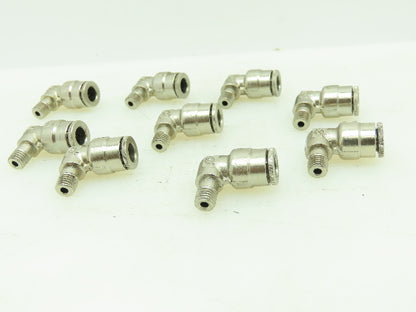 Nickel/Brass Push In 90° Male Elbow Air Fitting  1/4" Tube x 1/4" UNF Lot of 9