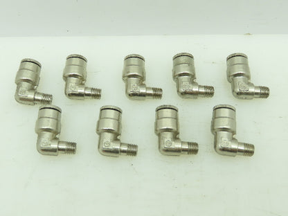 Nickel/Brass Push In 90° Male Elbow Air Fitting  1/4" Tube x 1/4" UNF Lot of 9