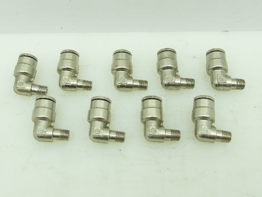 Nickel/Brass Push In 90° Male Elbow Air Fitting  1/4" Tube x 1/4" UNF Lot of 9