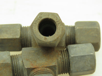 VOSS Steel Flareless Metric Union Tee Compression Fitting 8mm Tube  LOT OF 6