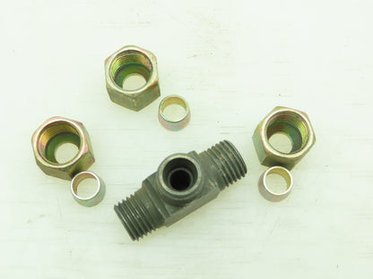 VOSS Steel Flareless Metric Union Tee Compression Fitting 8mm Tube  LOT OF 5