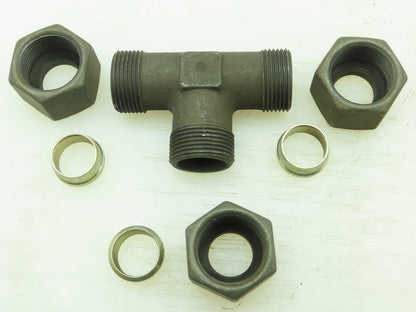 VOSS S16 Steel Flareless Metric Union Tee Compression Fitting 16mm Tube LOT OF 4