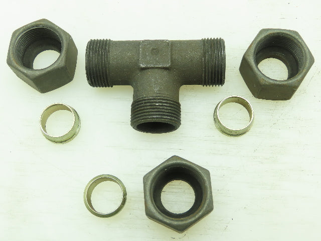 VOSS S16 Steel Flareless Metric Union Tee Compression Fitting 16mm Tube LOT OF 4