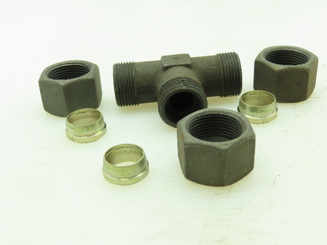 VOSS S16 Steel Flareless Metric Union Tee Compression Fitting 16mm Tube LOT OF 4