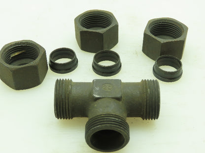 VOSS S20 Steel Flareless Metric Union Tee Compression Fitting 16mm Tube LOT OF 4