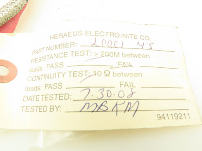 Heraeus Loacl 4'S High Heat Temperature Probe Sensor Cable 4'