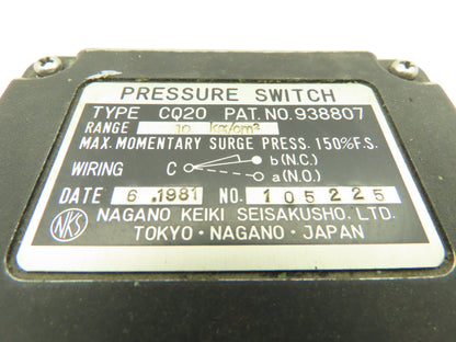 Nagano CQ20 Electric Pressure Switch Range 142PSI 10 kg/cm2   938807