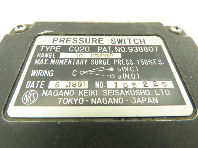 Nagano CQ20 Electric Pressure Switch Range 142PSI 10 kg/cm2   938807