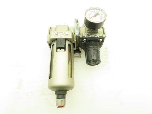 SMC AFM40-N06C-Z Pneumatic Mist Separator & AR40-N06-Z Regulator 125PSI 1/2"NPT