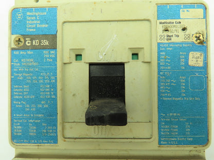 Westinghouse KD2400M01Z07 Industrial Circuit Breaker 2P 400A Thermal Trip