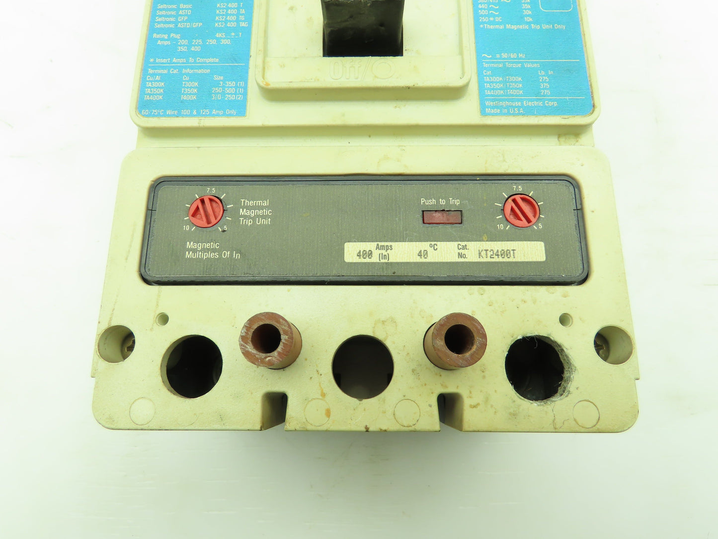Westinghouse KD2400M01Z07 Industrial Circuit Breaker 2P 400A Thermal Trip