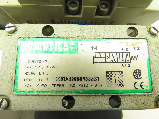 Numatic I23BA400MP00061 Pneumatic Solenoid Valve Assy 24V w/I23RS100JP00000 Reg.