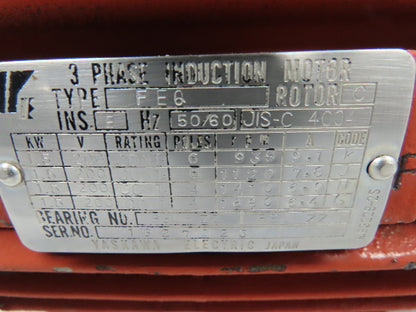 Yaskawa JIS-C 4004 Type FEQ Electric Induction Motor 3 Phase 2Hp 1.5kW 200V