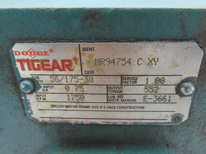Tigear MR94754 Gearbox Reducer 30:1 Ratio 7/8"Left Hand Shaft w/Elec Motor 3/4HP