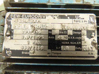 Sew S40D14DT80N4 Varimot Variable Gearmotor 10.31 Reducer 44-218 RPM 460V 3PH RH