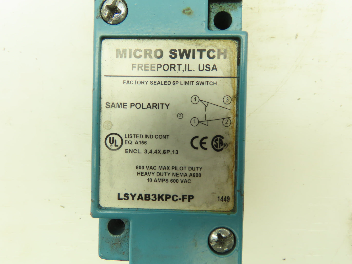 Micro LSYAB3KPC-FP Limit Switch Factory Sealed 6P 10A 600VAC Max Pilot Duty