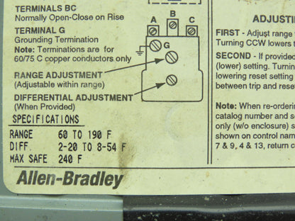 Allen-Bradley 837-A4JX706 Temperature Control Temp Controller 60-190° F  Ser A