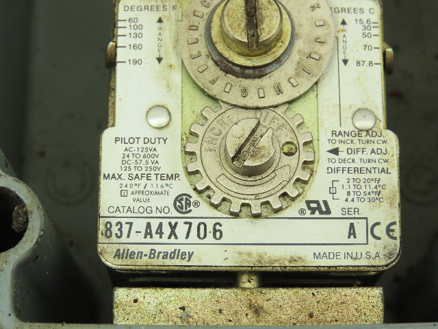 Allen-Bradley 837-A4JX706 Temperature Control Temp Controller 60-190° F  Ser A