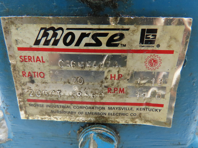 Morse C96MK4474 Gear Reducer 20:1 Ratio LH 1"Shaft w/Baldor Motor 1HP 1725RPM