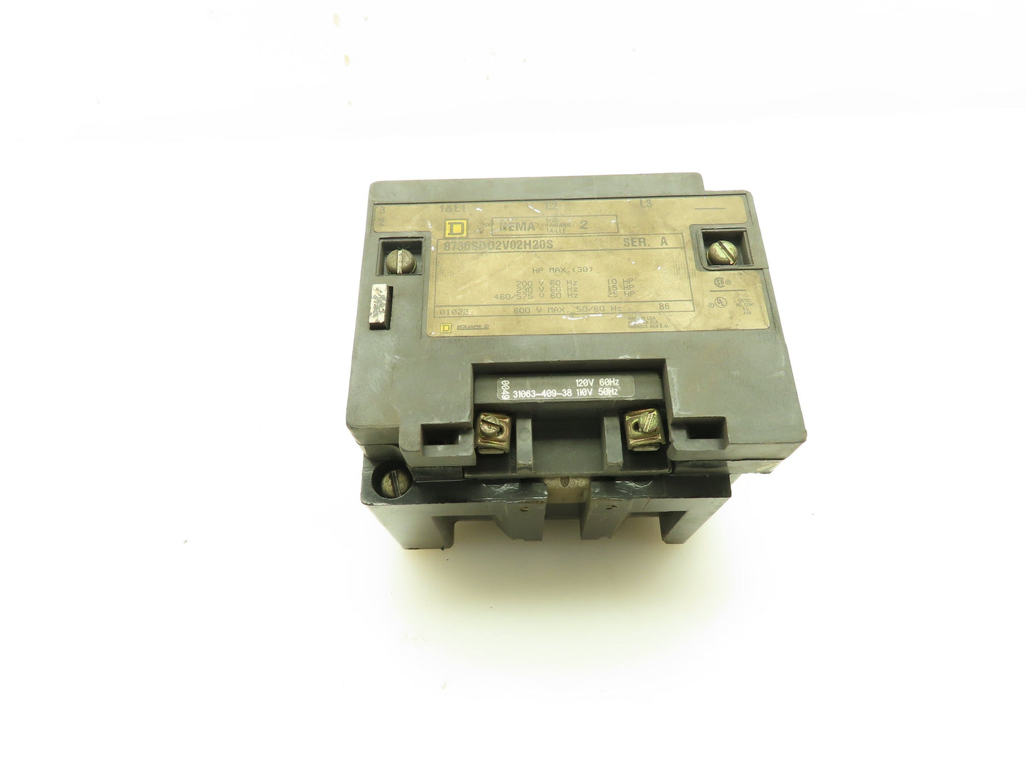 Square D 8736SDO2V02H20S Ser A Motor Starter 600V 110/120V Coil NEMA Sz 2 3-Pole
