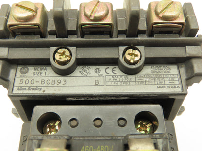 Allen Bradley 500-B0B93 500-BOB93 Ser B Motor Starter 600V NEMA 1 460/480V Coil