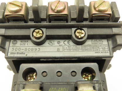 Allen Bradley 500-B0B93 500-BOB93 Ser B Motor Starter 600V NEMA 1 460/480V Coil