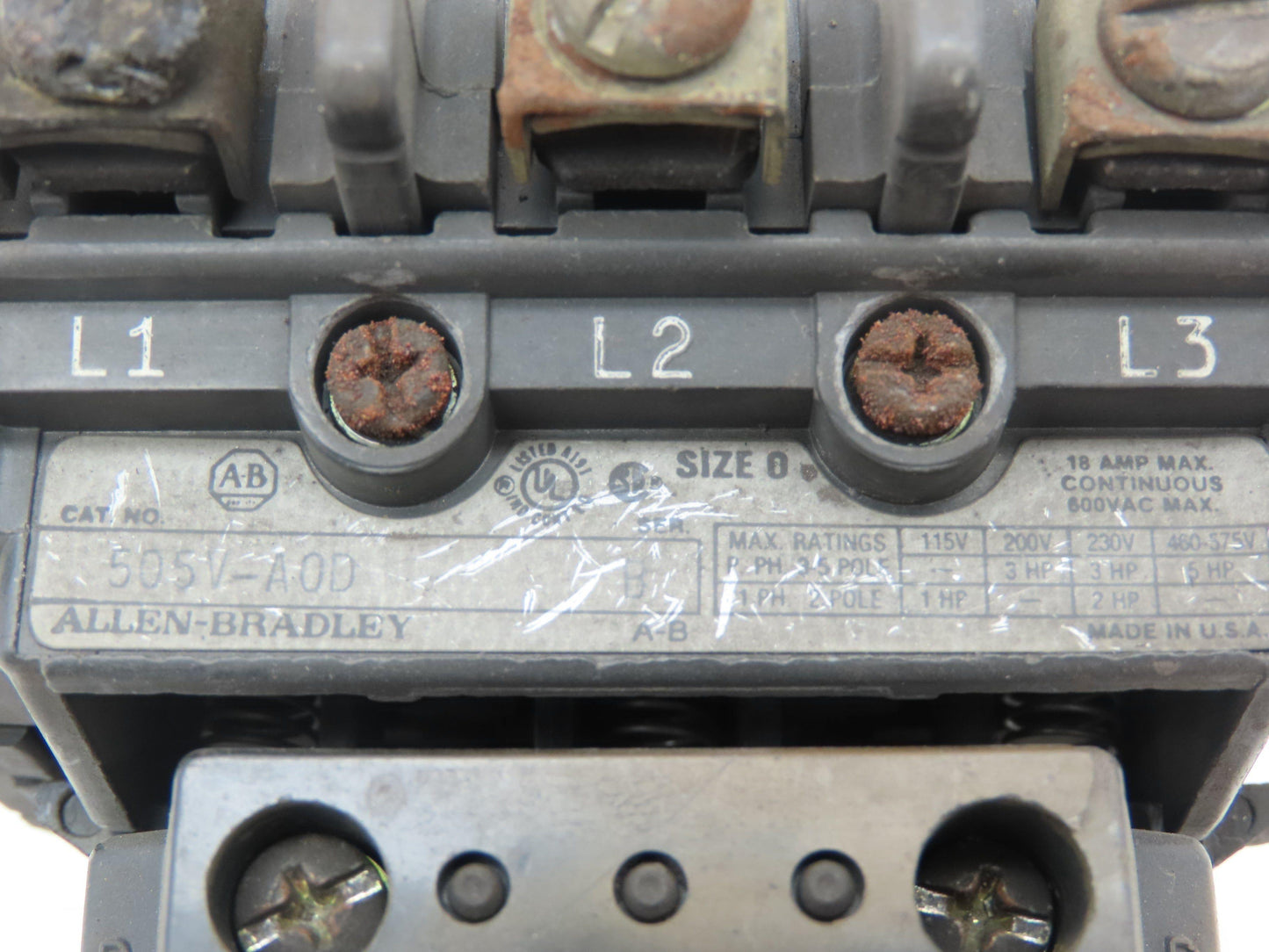 Allen Bradley 505V-AOD Ser B Motor Starter 600V 3-Pole 115/120V Coil Size 0