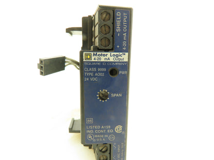 Square D 9999AO02 Motor Logic Adjustable Span Module 24VDC Input 4-20mA Output