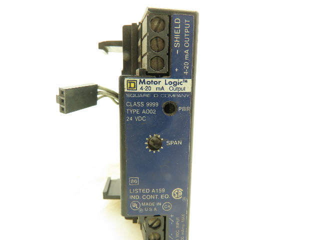 Square D 9999AO02 Motor Logic Adjustable Span Module 24VDC Input 4-20mA Output