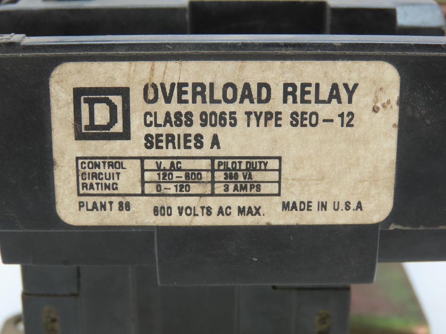 Square D 9065SEO12 Ser A Thermal Overload Relay Melting Alloy 600V 3-Pole