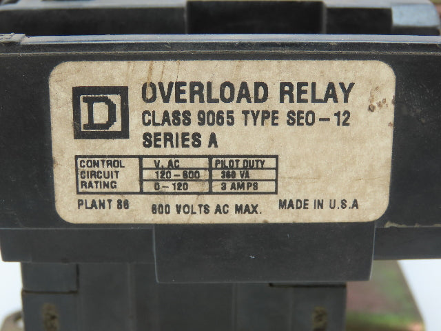Square D 9065SEO12 Ser A Thermal Overload Relay Melting Alloy 600V 3-Pole
