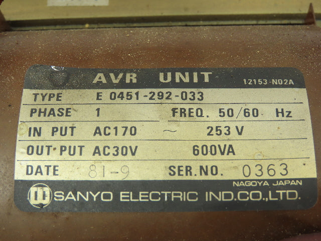 Okuma E 0451-292-033 Sanyo AVR Unit Transformer 170-253VAC Pri 30VAC Sec  1Ø