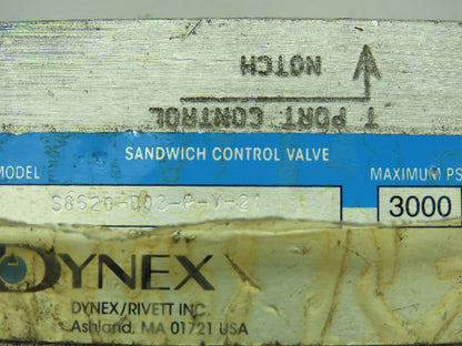 Dynex S8620-D03-P-V-21 Hydraulic Flow Control Sandwich Valve 3000 PSI  D03