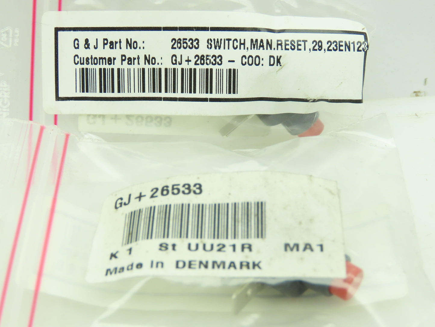 Glunz & Jensen 26533 Temp Switch Manual Reset 23EN123 GJ+26533-C00:DK Lot of 2