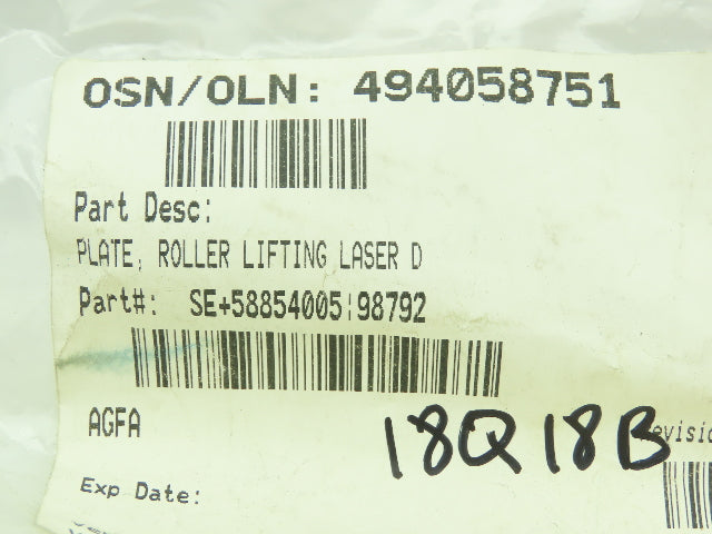Glunz Jensen SE+58854005 Aluminum Bracket Roller Lifting Laser D Plate