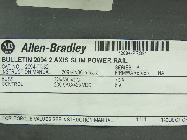 Allen Bradley 2094-PRS2 Series A 2 Axis Slim Power Rail Ground Ribbon
