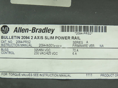 Allen Bradley 2094-PRS2 Series A 2 Axis Slim Power Rail Ground Ribbon