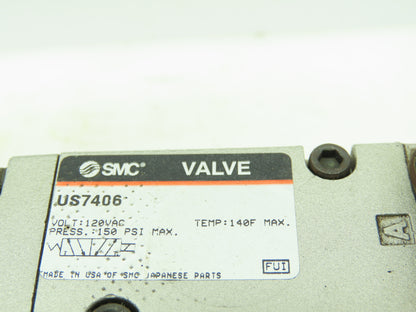 SMC US7406 Pneumatic Directional 3-Way Air Solenoid Valve 120VAC 150PSI