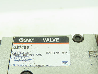 SMC US7406 Pneumatic Directional 3-Way Air Solenoid Valve 120VAC 150PSI