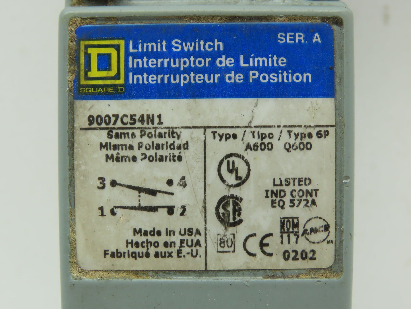 Square D 9007C54N1 Series A Limit Switch Side Rotary Spring Return 600V 10-Amp