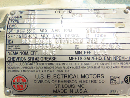 US Motors B07 E066B 01012639 013 F 1 HP 3 Phase 480VAC Motor 1170 RPM 184 Frame
